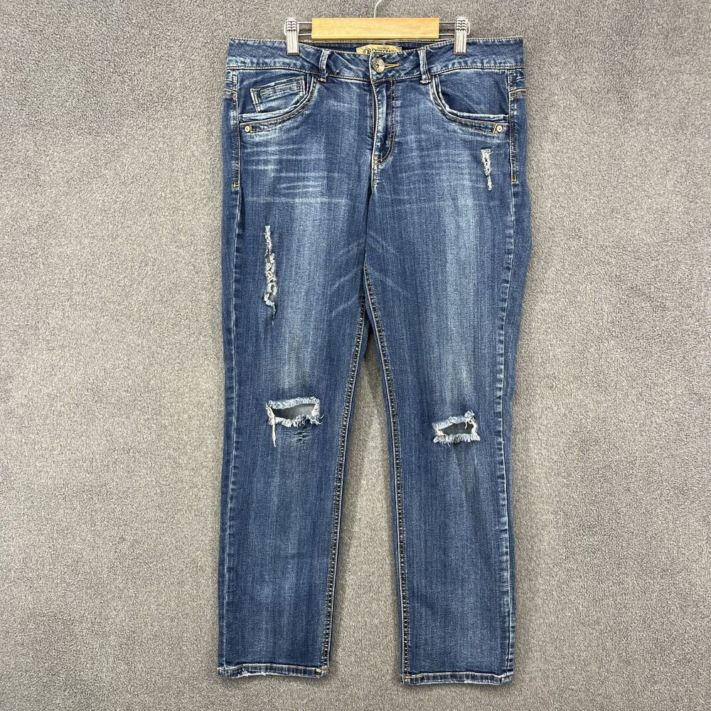 Democracy Jeans Womens 10 Blue Equality Skinny Boyfriend Distressed Denim Pants